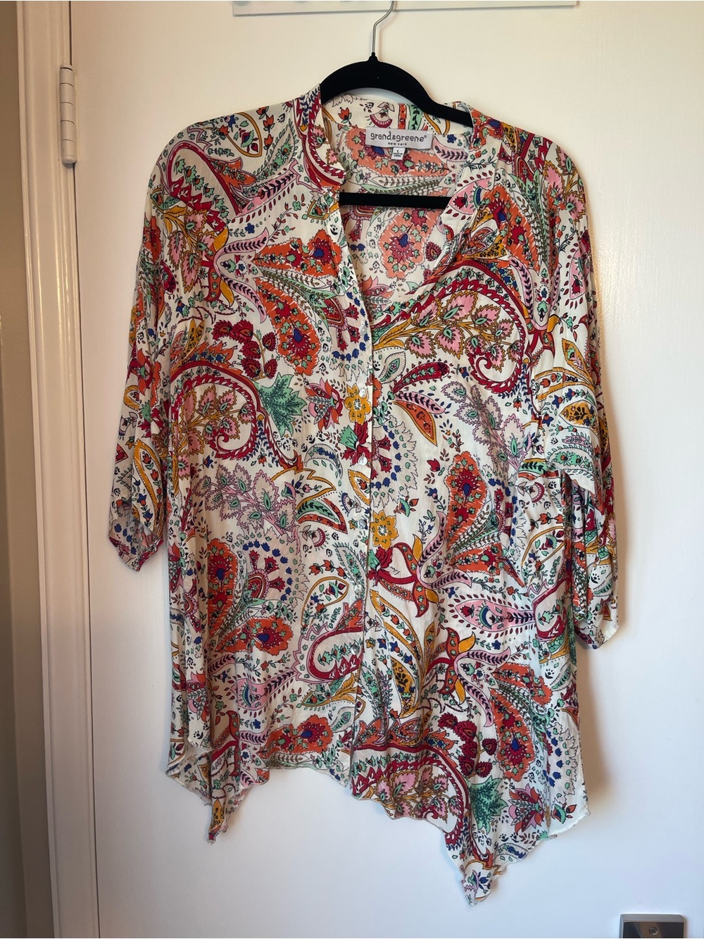 grand & greene White Button-Front Tunic with Multicolor Paisley Print